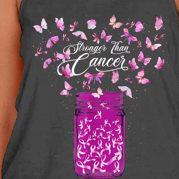 stronger than breast cancer awareness pink ribbon butterfly Women's Knotted Racerback Tank