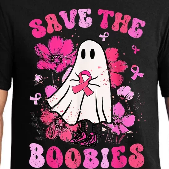 Save The Boobies Pink Ghost Wo Breast Cancer Halloween Pajama Set