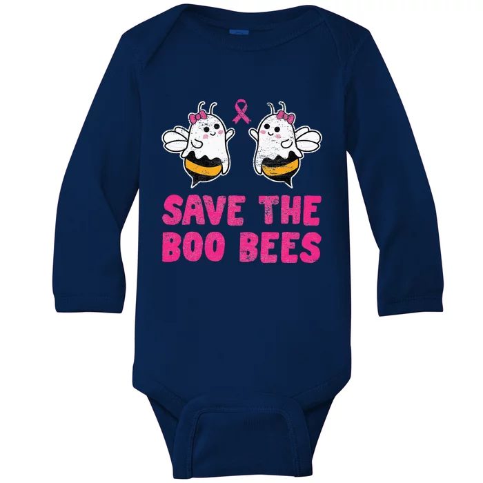 Save The Boo Bees Breast Cancer Awareness Halloween Baby Long Sleeve Bodysuit