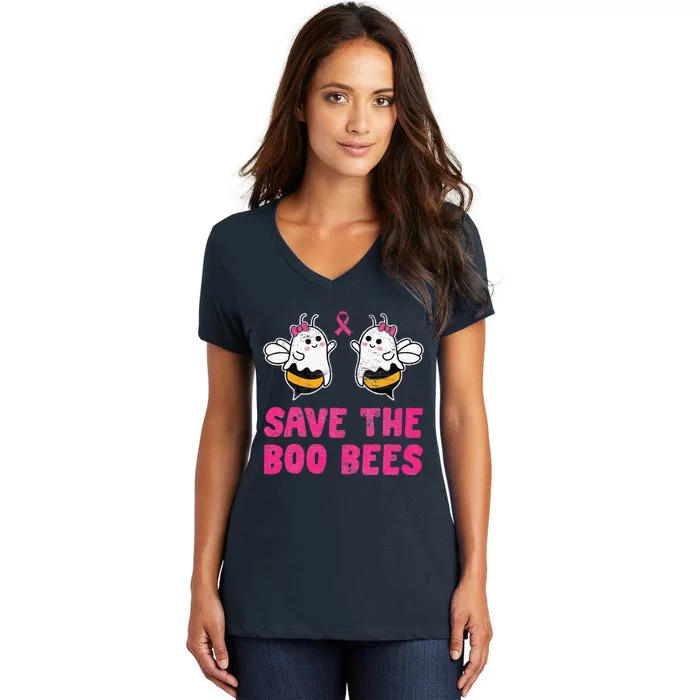 Save The Boo Bees Breast Cancer Awareness Halloween Women's V-Neck T-Shirt