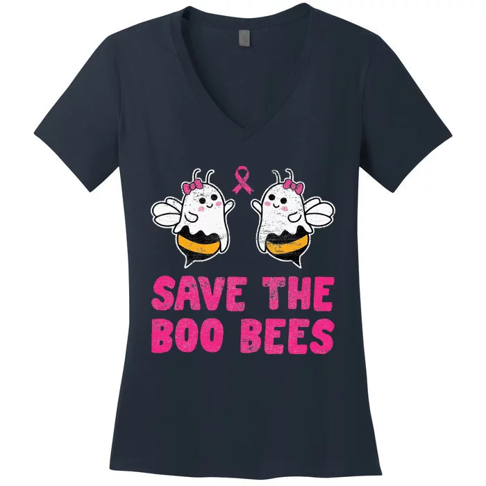 Save The Boo Bees Breast Cancer Awareness Halloween Women's V-Neck T-Shirt