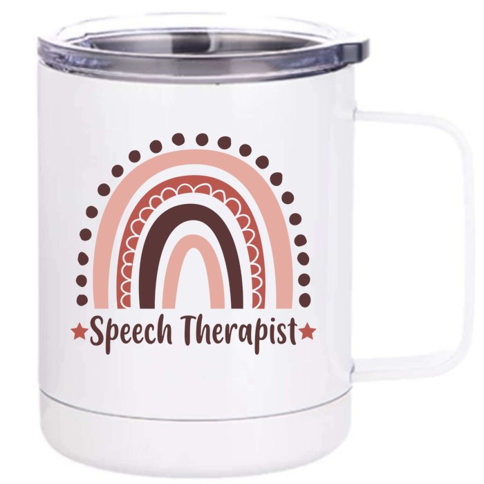 Speech Therapist Boho Rainbow Cute Teaching Gift Front & Back 12oz Stainless Steel Tumbler Cup