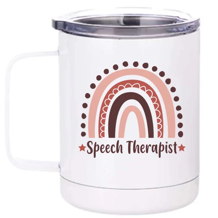 Speech Therapist Boho Rainbow Cute Teaching Gift Front & Back 12oz Stainless Steel Tumbler Cup