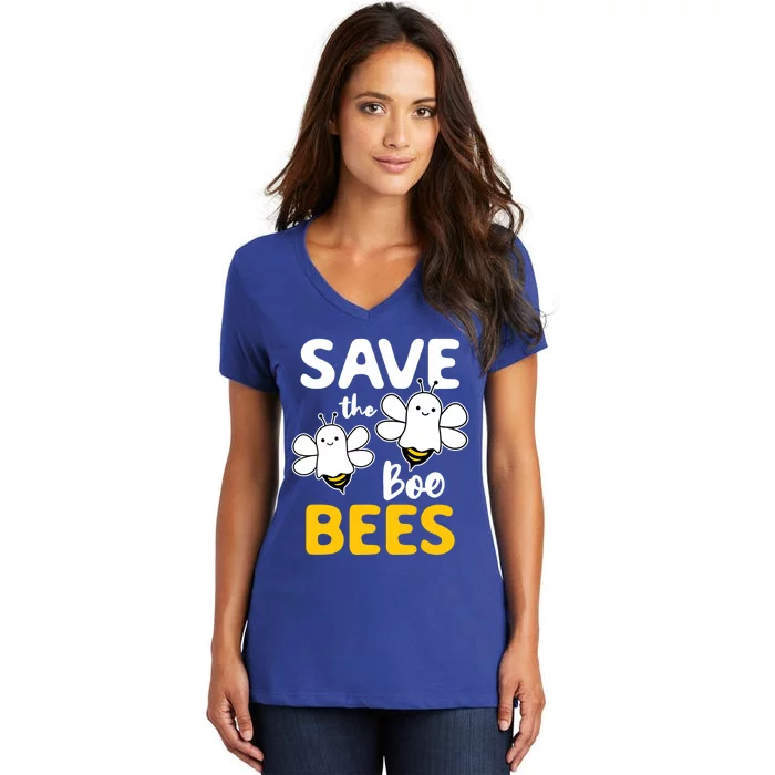 Save The Boo Bees Breast Cancer Awareness Halloween Ghost Funny Gift Women's V-Neck T-Shirt