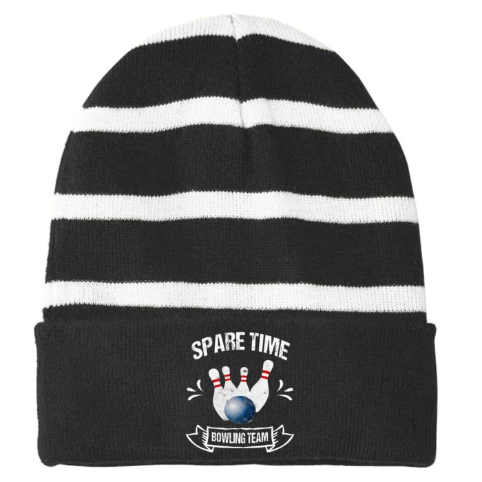 Spare Time Bowling Team Funny Bowling Striped Beanie with Solid Band