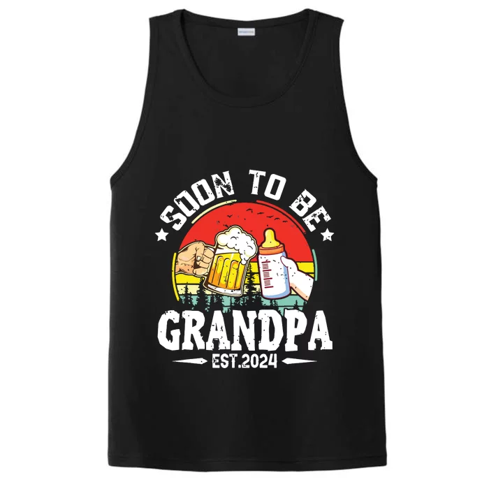 Soon To Be Grandpa 2024 Retro Pregnancy Announcement Dad Performance Tank