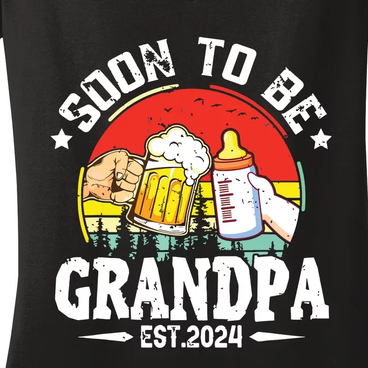 Soon To Be Grandpa 2024 Retro Pregnancy Announcement Dad Women's V-Neck T-Shirt