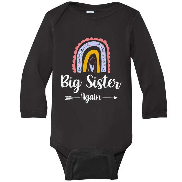 Soon To Be Big Sister Again Rainbow Graphic Pregnancy Reveal Baby Long Sleeve Bodysuit