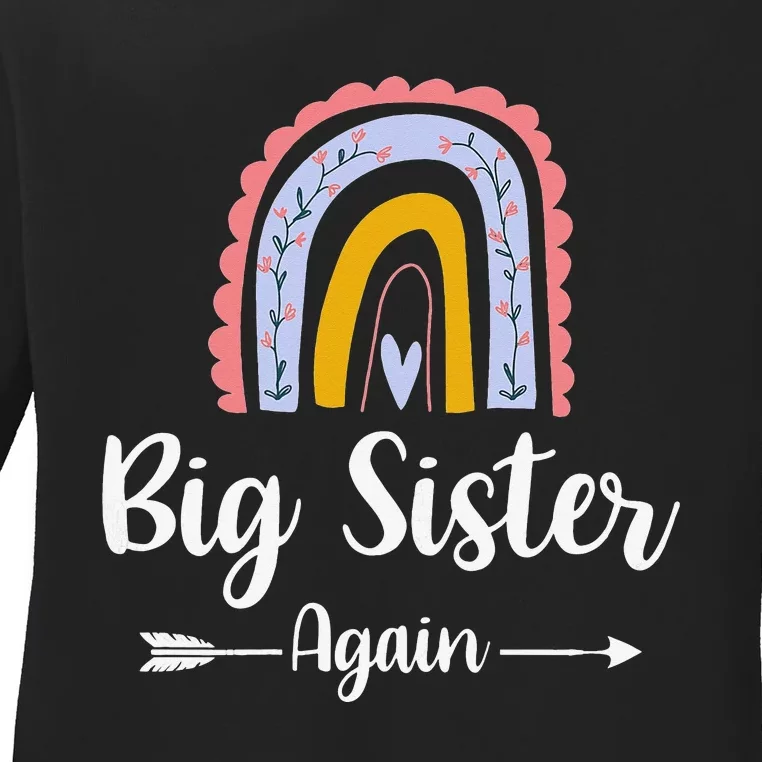 Soon To Be Big Sister Again Rainbow Graphic Pregnancy Reveal Ladies Long Sleeve Shirt