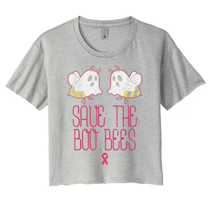 Save The Boobees Boo Bees Breast Cancer Halloween Women's Crop Top Tee