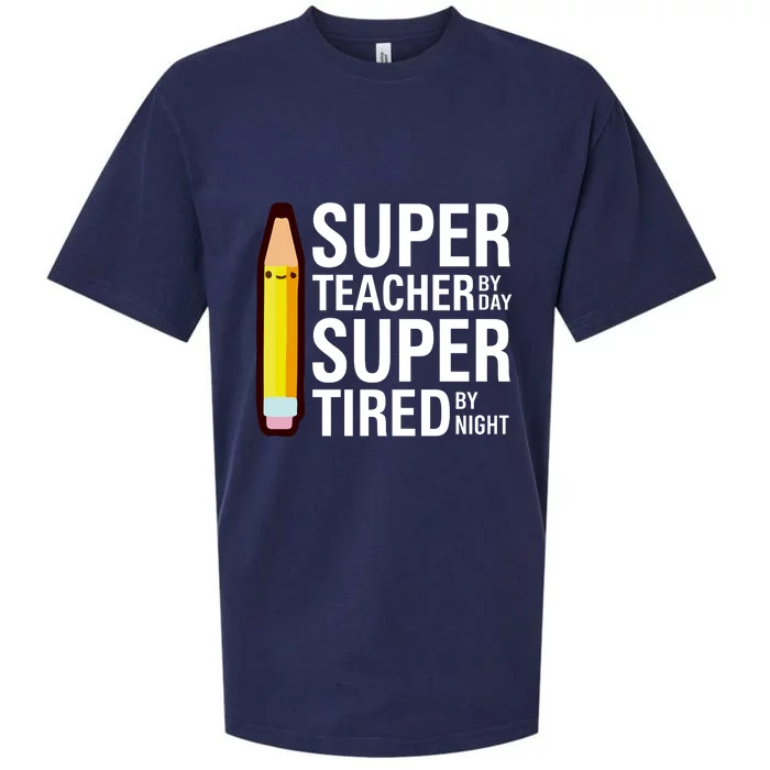 Super Teacher By Day Super Tired By Night Funny Back To School Gift Sueded Cloud Jersey T-Shirt