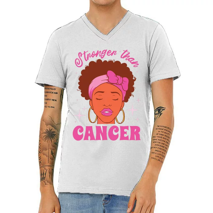 Stronger Than Breast Cancer Pink Ribbon Breast Cancer V-Neck T-Shirt