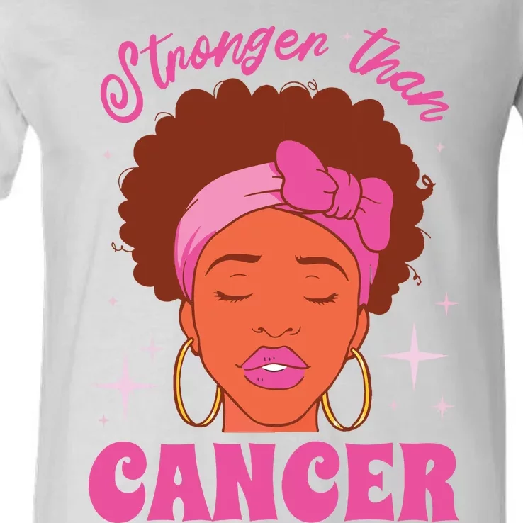 Stronger Than Breast Cancer Pink Ribbon Breast Cancer V-Neck T-Shirt