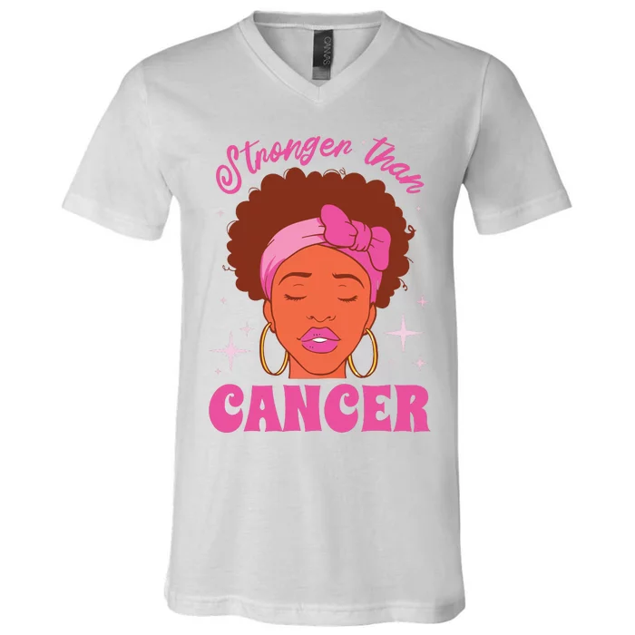 Stronger Than Breast Cancer Pink Ribbon Breast Cancer V-Neck T-Shirt