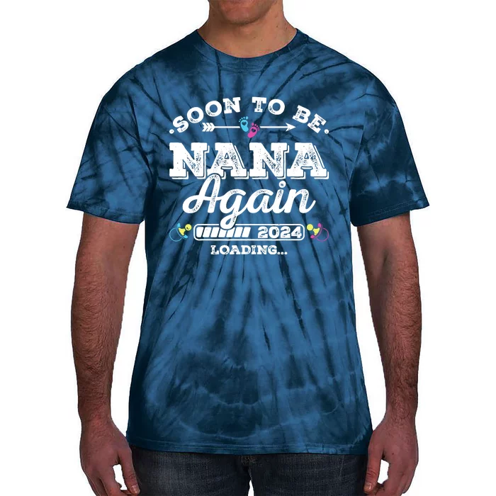 Soon To Be Nana Again 2024 Loading Pregnancy Announcement Tie-Dye T-Shirt