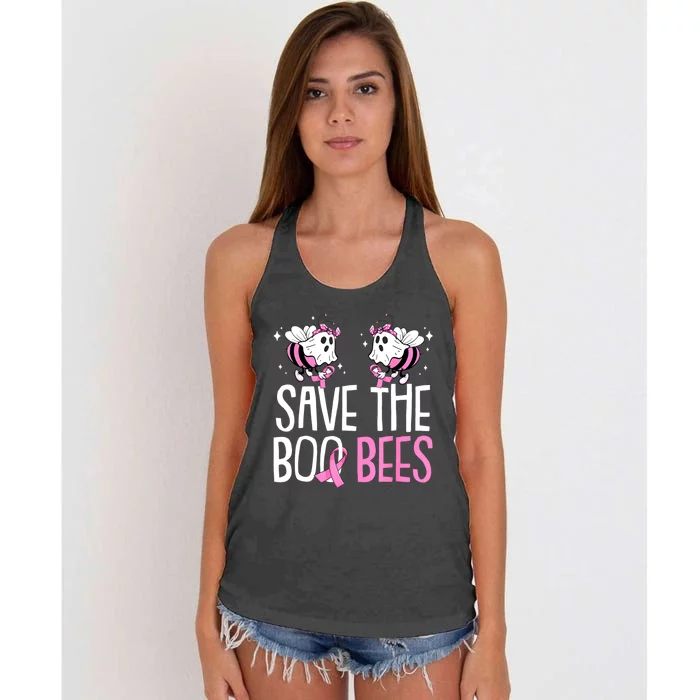 Save The Breast Cancer Awareness Boo Bees Halloween Women's Knotted Racerback Tank