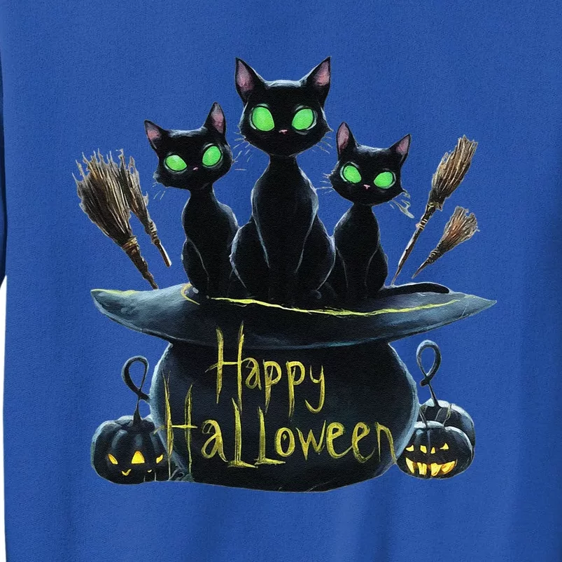 Spooky Trio Black Cats In A Cauldron Halloween Tall Sweatshirt