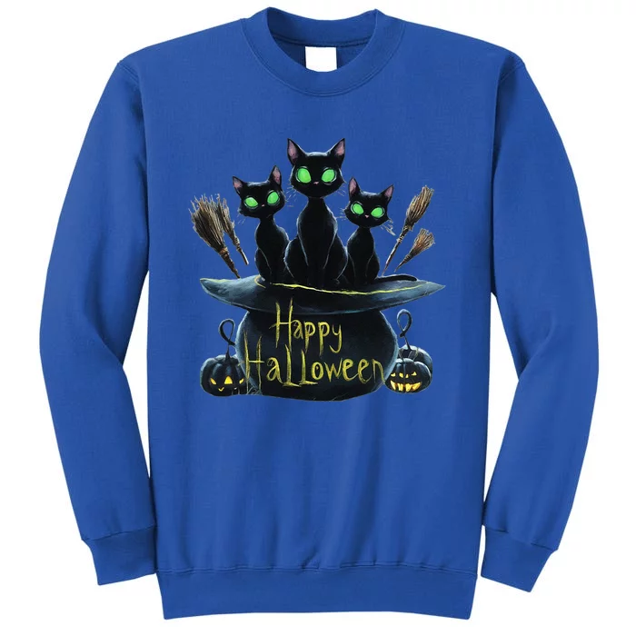 Spooky Trio Black Cats In A Cauldron Halloween Tall Sweatshirt