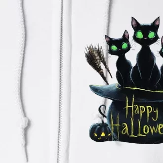 Spooky Trio Black Cats In A Cauldron Halloween Full Zip Hoodie