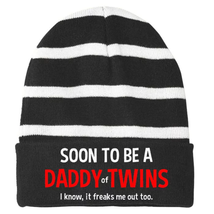 Soon To Be A Daddy Of Twins Expecting Father Striped Beanie with Solid Band