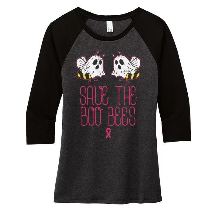 Save The Boobees Boo Bees Breast Cancer Halloween Women's Tri-Blend 3/4-Sleeve Raglan Shirt