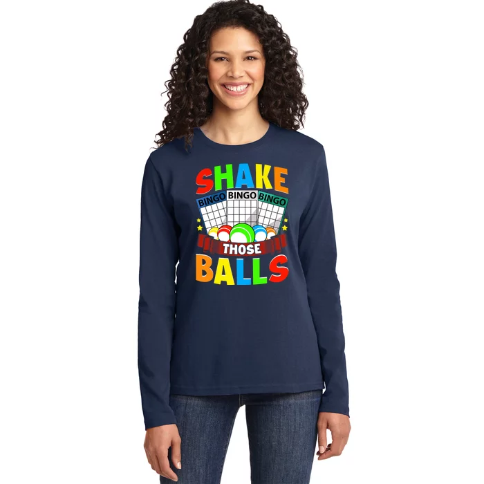 Shake Those Balls Funny Bingo Player Bingo Novelties Ladies Long Sleeve Shirt