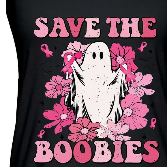 Save The Boobies Pink Ghost Woman Breast Cancer Halloween Ladies Essential Flowy Tank