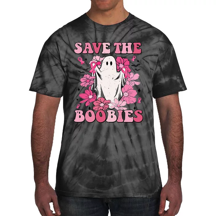 Save The Boobies Pink Ghost Woman Breast Cancer Halloween Tie-Dye T-Shirt