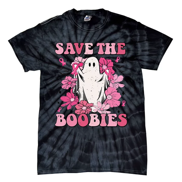 Save The Boobies Pink Ghost Woman Breast Cancer Halloween Tie-Dye T-Shirt