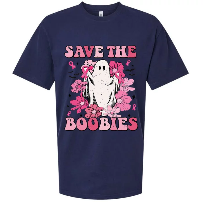 Save The Boobies Pink Ghost Woman Breast Cancer Halloween Sueded Cloud Jersey T-Shirt