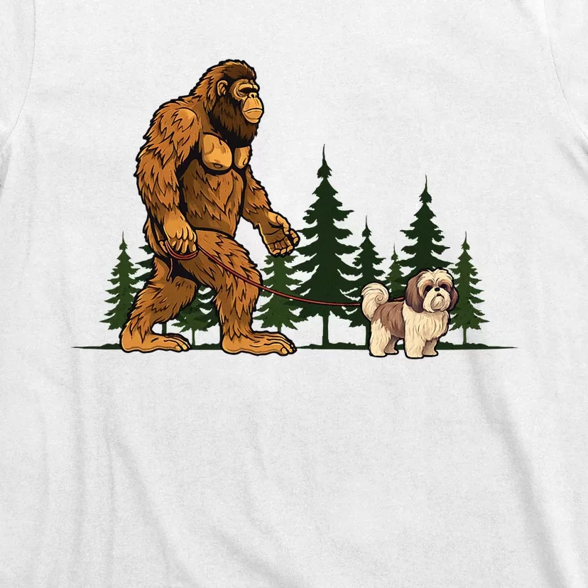 Shih Tzu Bigfoot Dog Walking Dog Mom Dad T-Shirt