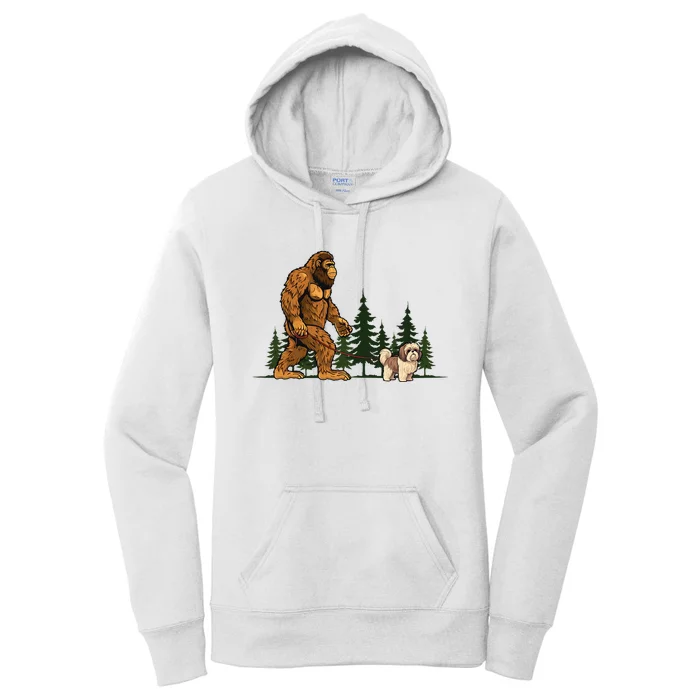 Shih Tzu Bigfoot Dog Walking Dog Mom Dad Women's Pullover Hoodie