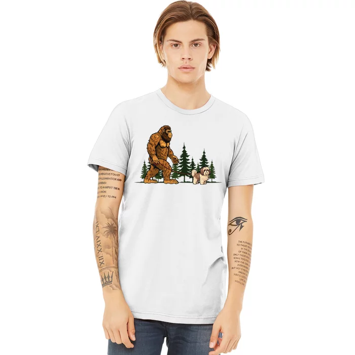 Shih Tzu Bigfoot Dog Walking Dog Mom Dad Premium T-Shirt