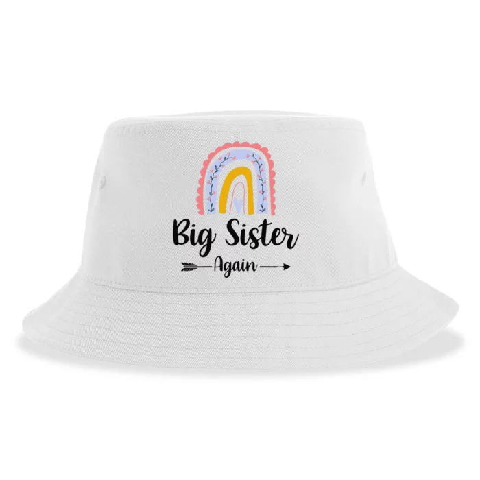 Soon To Be Big Sister Again Pregnancy Reveal Rainbow Graphic Sustainable Bucket Hat