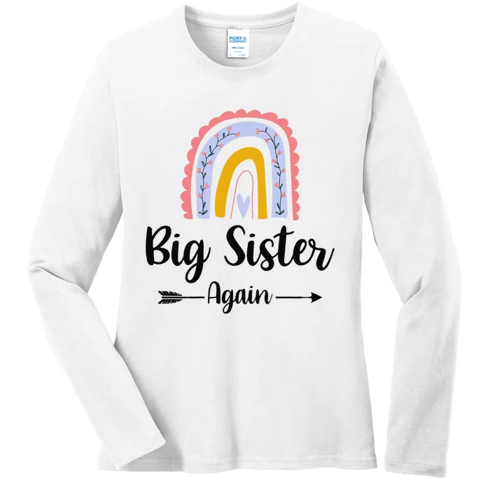 Soon To Be Big Sister Again Pregnancy Reveal Rainbow Graphic Ladies Long Sleeve Shirt