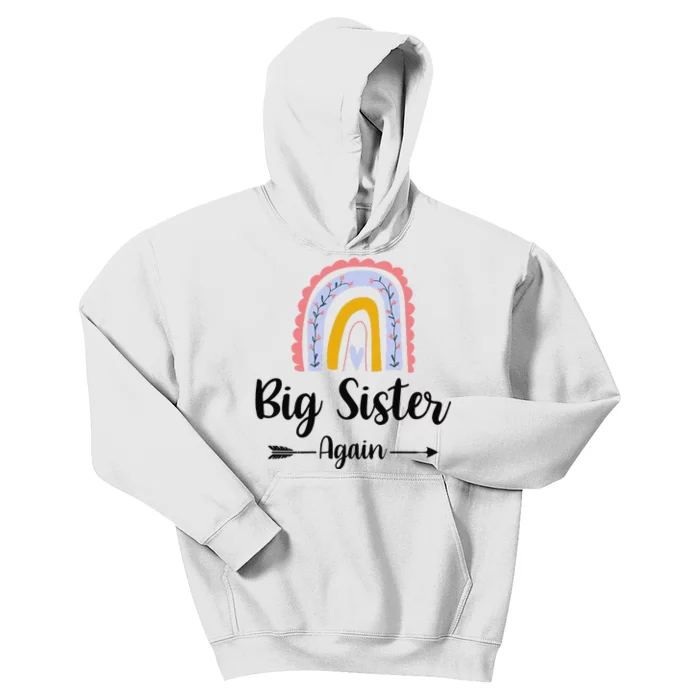 Soon To Be Big Sister Again Pregnancy Reveal Rainbow Graphic Kids Hoodie