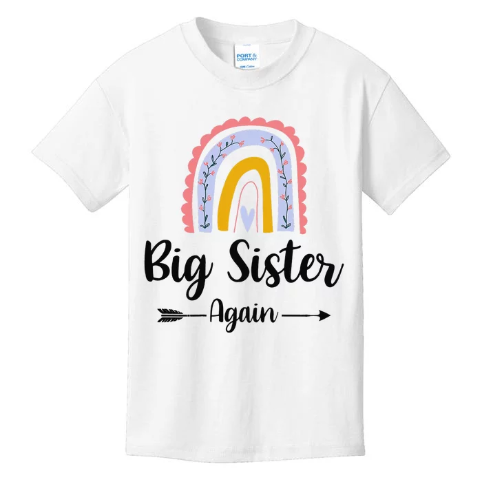 Soon To Be Big Sister Again Pregnancy Reveal Rainbow Graphic Kids T-Shirt