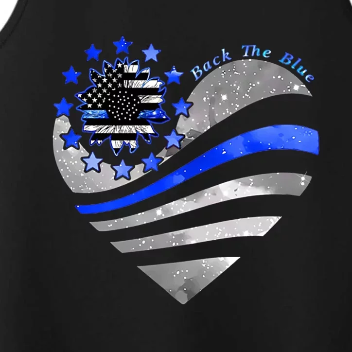 Sunflower Thin Blue Line Police Heart Back The Blue Law Enfo Cute Gift Performance Tank