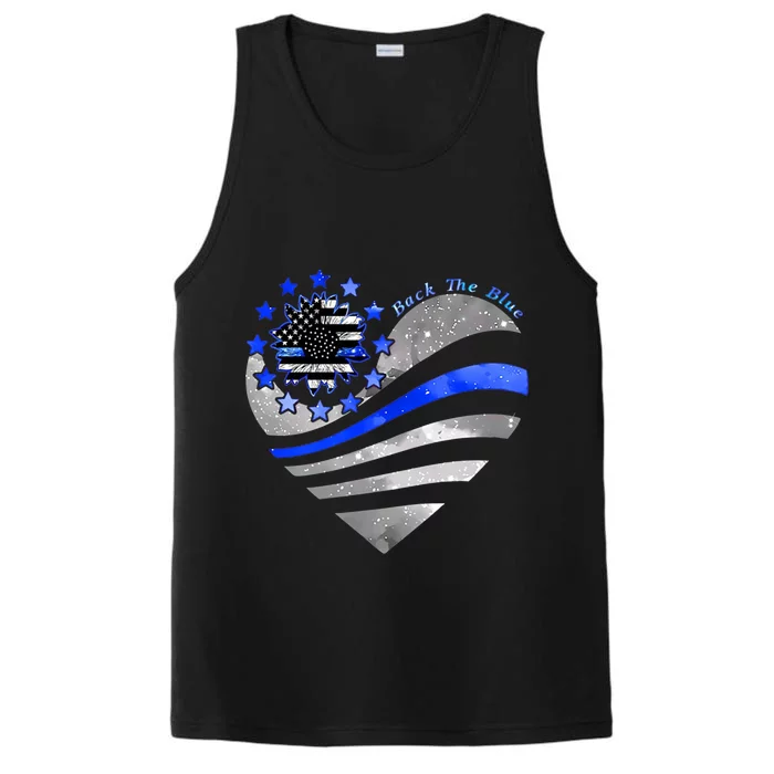 Sunflower Thin Blue Line Police Heart Back The Blue Law Enfo Cute Gift Performance Tank