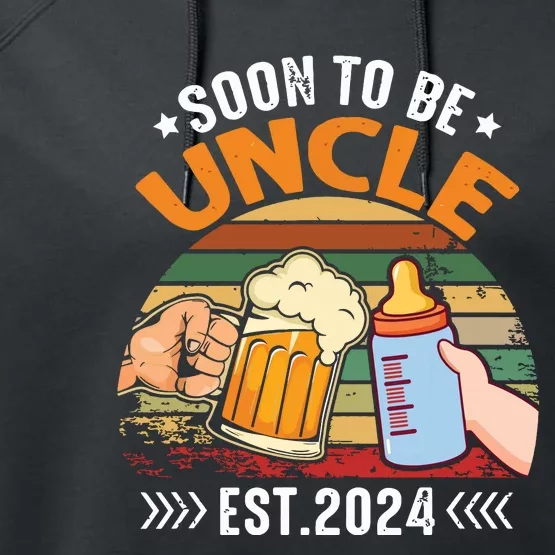 Soon To Be Uncle Again 2024 Funny Pregnancy Announcement Dad Performance Fleece Hoodie