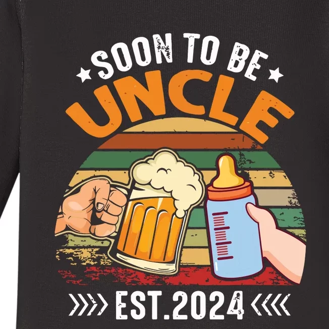 Soon To Be Uncle Again 2024 Funny Pregnancy Announcement Dad Baby Long Sleeve Bodysuit