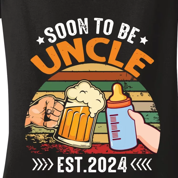 Soon To Be Uncle Again 2024 Funny Pregnancy Announcement Dad Women's V-Neck T-Shirt