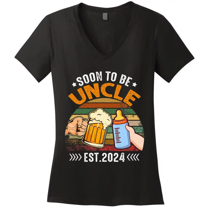 Soon To Be Uncle Again 2024 Funny Pregnancy Announcement Dad Women's V-Neck T-Shirt