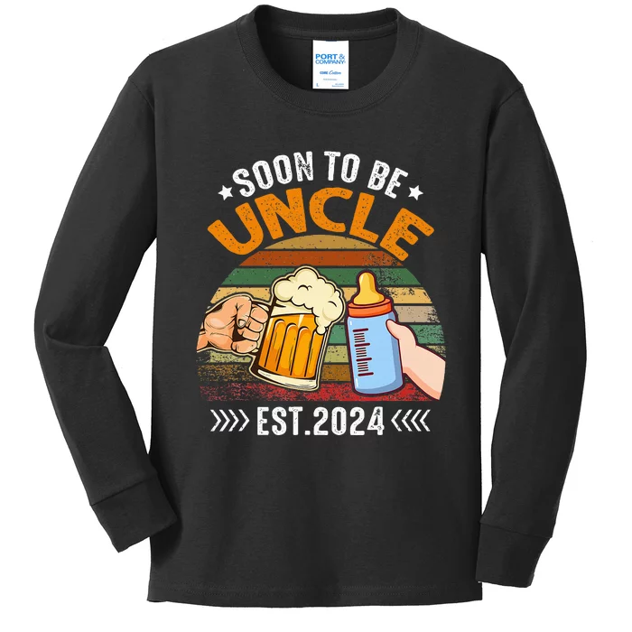 Soon To Be Uncle Again 2024 Funny Pregnancy Announcement Dad Kids Long Sleeve Shirt