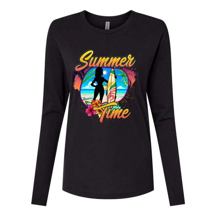 Summer Time Beach Vibes Print Womens Cotton Relaxed Long Sleeve T-Shirt