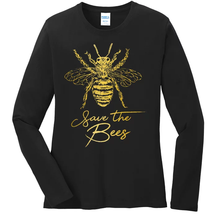 Save The Bees Beekeeper Beekeeping Vintage Bee Ladies Long Sleeve Shirt