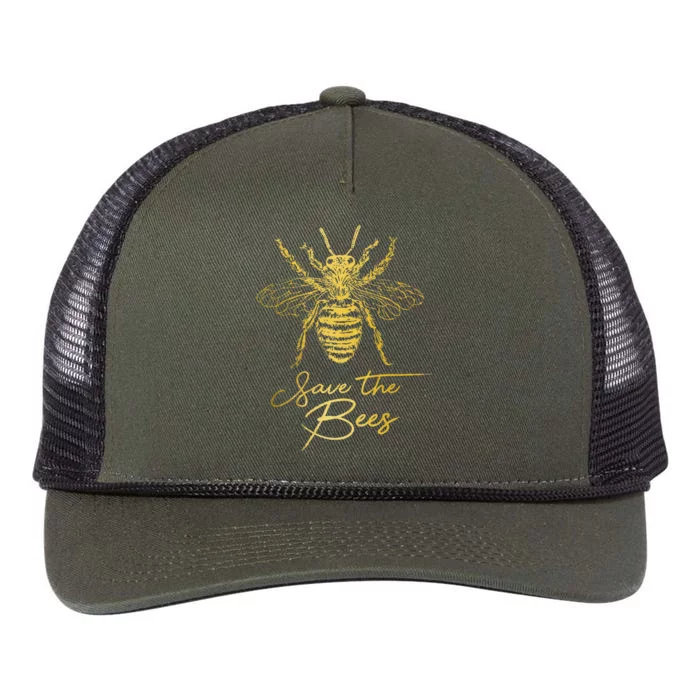 Save The Bees Beekeeper Beekeeping Vintage Bee Retro Rope Trucker Hat Cap