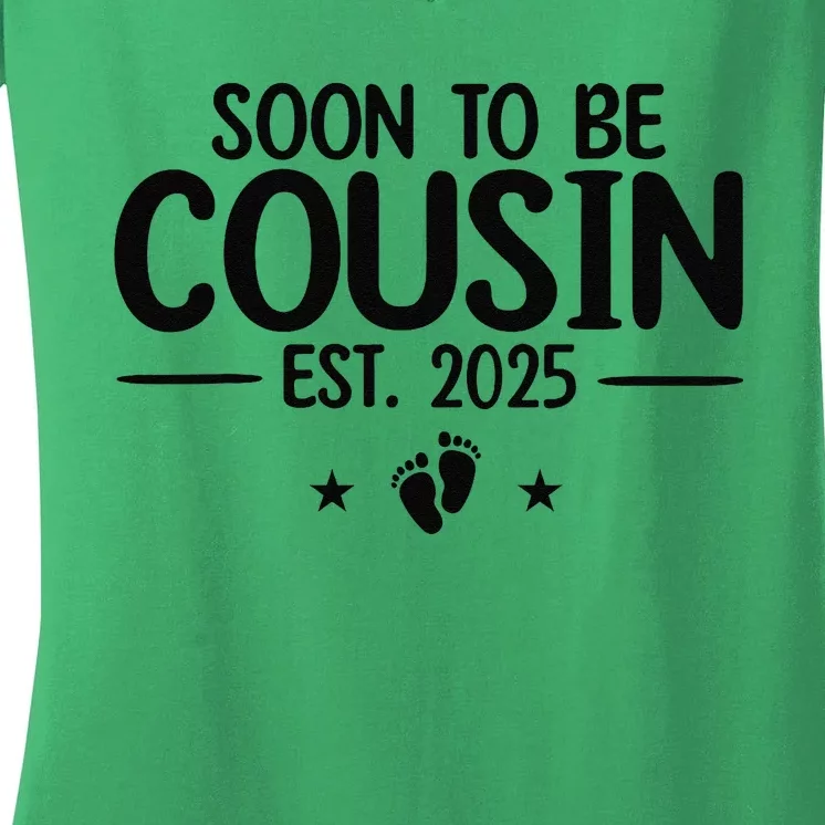 Soon To Be Cousin Est 2025 Funny Pregnancy Announcement Women's V-Neck T-Shirt