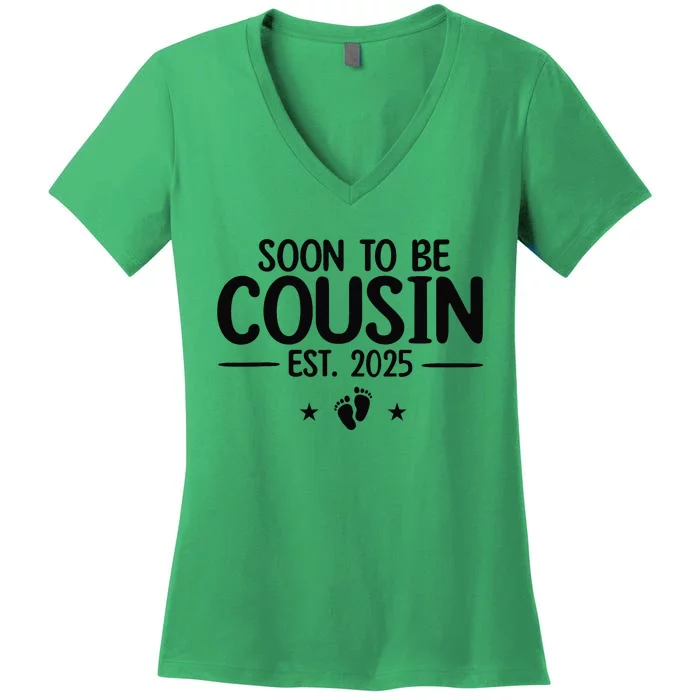 Soon To Be Cousin Est 2025 Funny Pregnancy Announcement Women's V-Neck T-Shirt