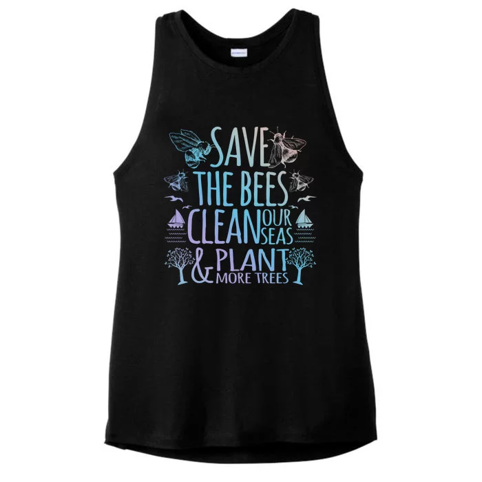 Save The Bees Clean Our Seas Plant More Trees Environtal Meaningful Gift Ladies Tri-Blend Wicking Tank